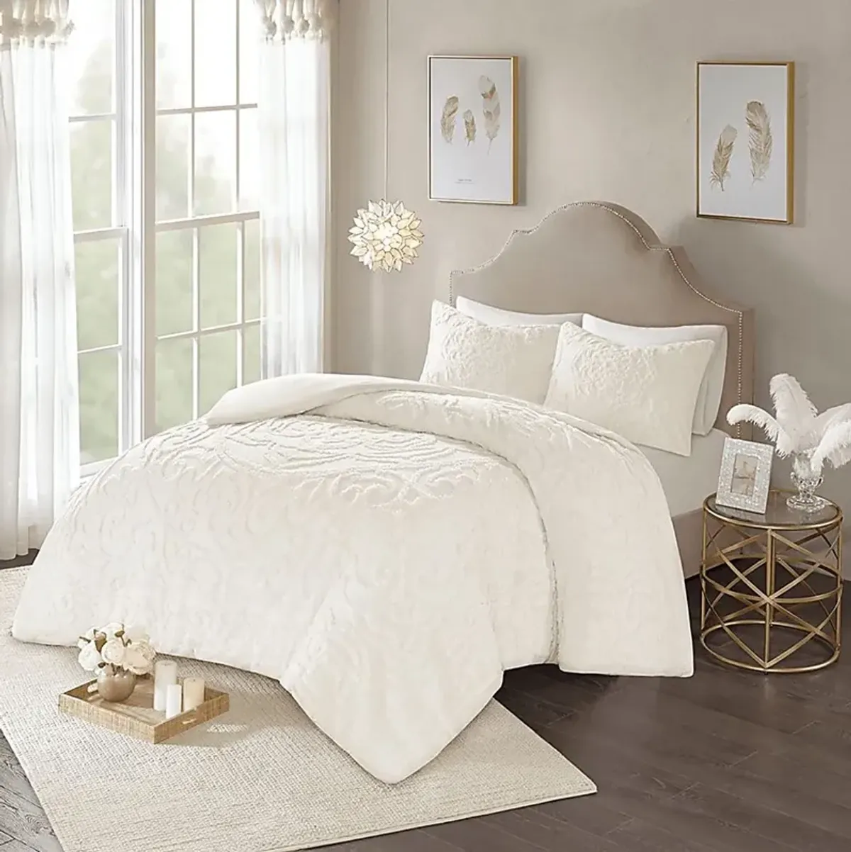 Mazant White 3 Pc Full/Queen Duvet Set