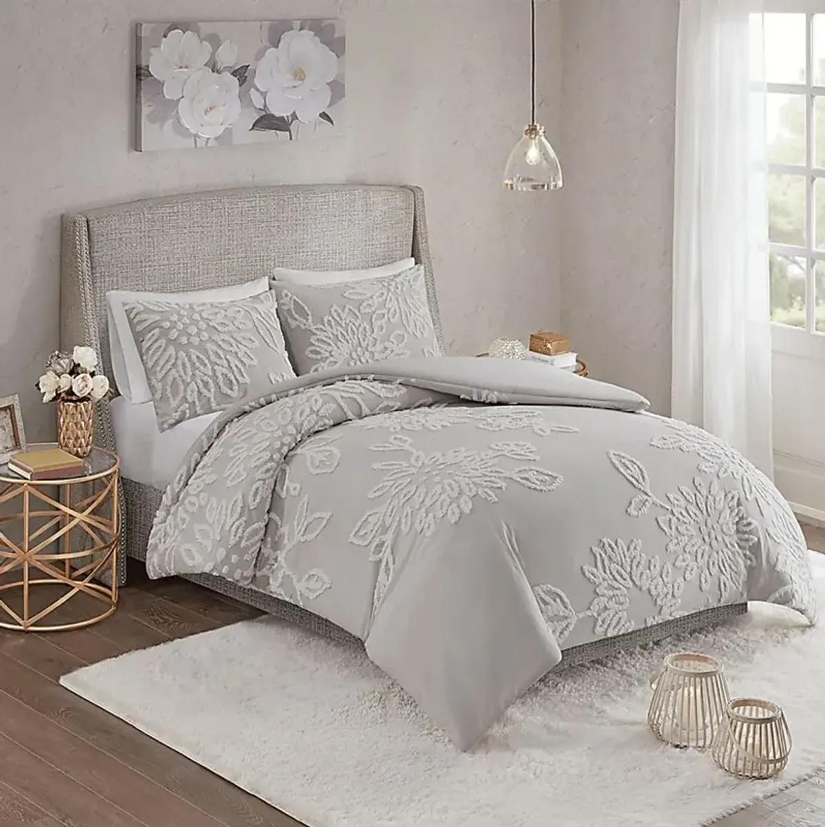 Melpomene Gray 3 Pc Full/Queen Duvet Set