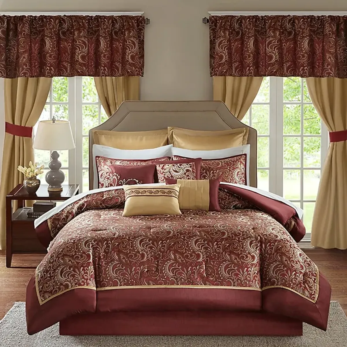 Montegut Red 24 Pc California King Bedding Set