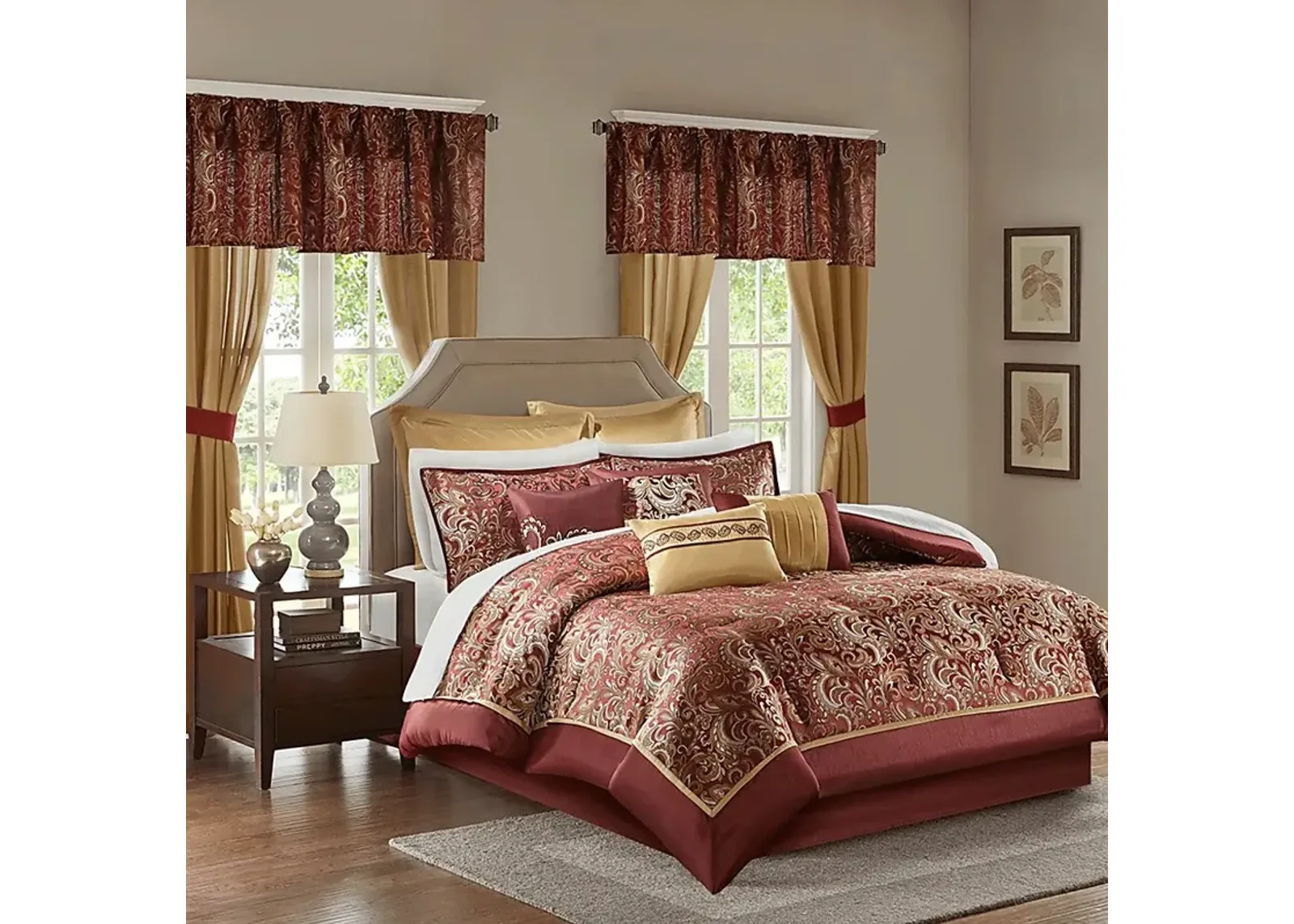 Montegut Red 24 Pc California King Bedding Set