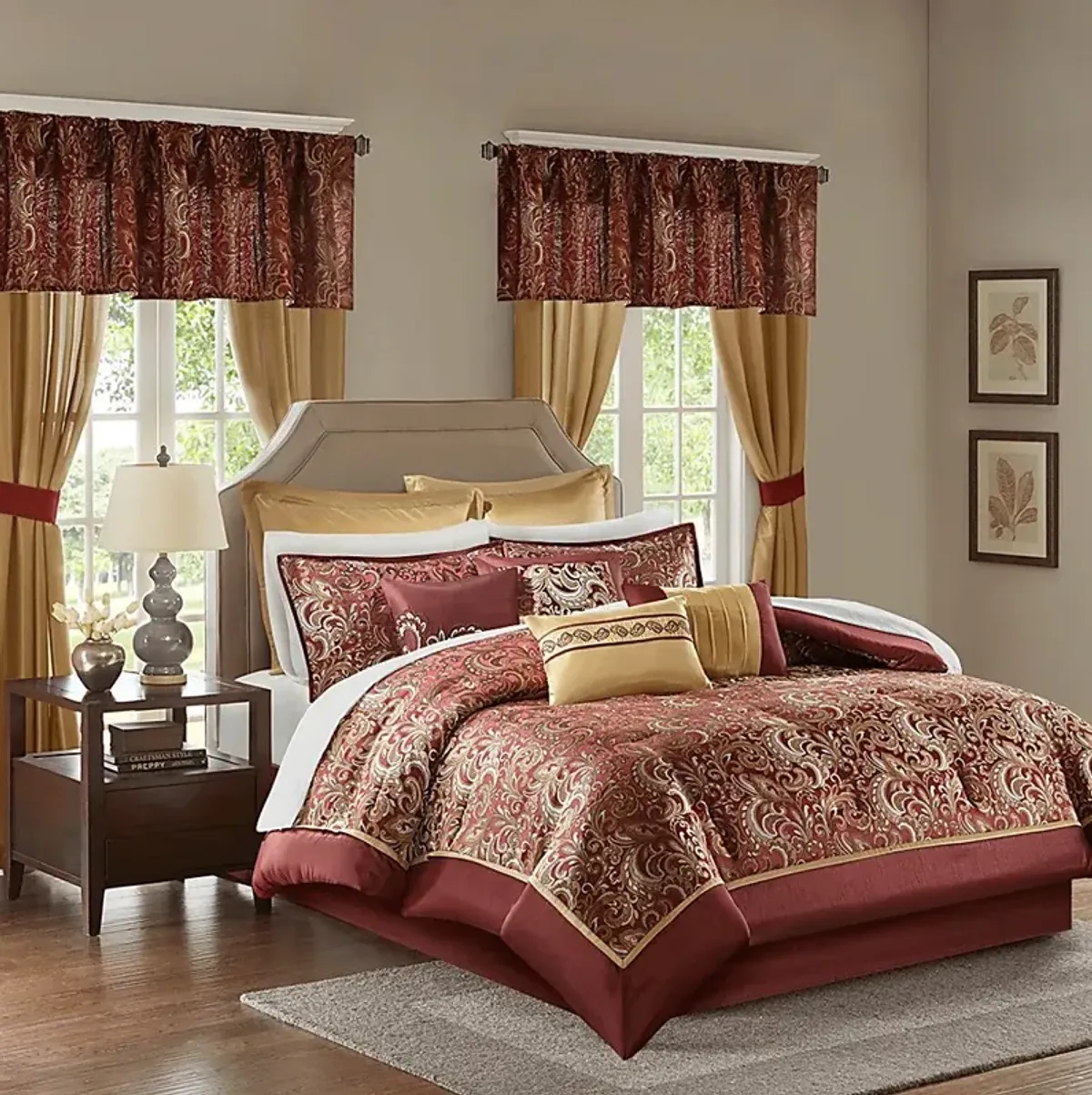 Montegut Red 24 Pc California King Bedding Set