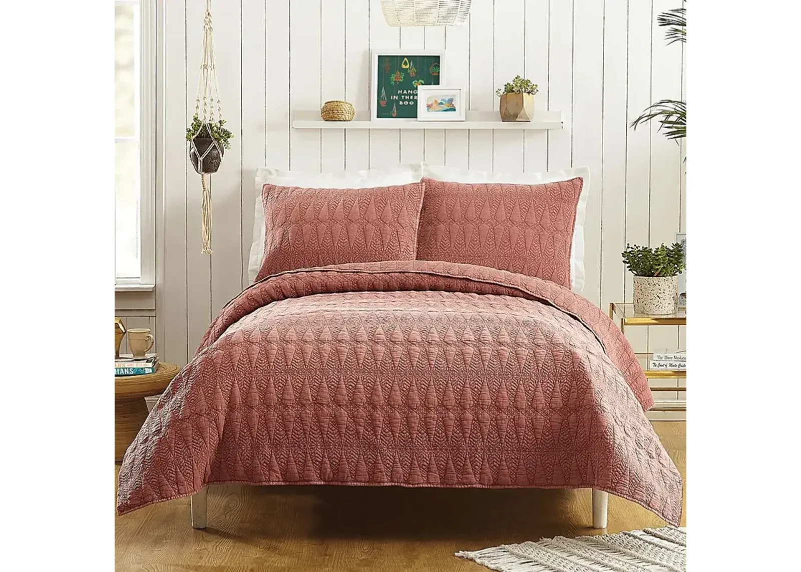 Saible Red Brown Full/Queen 3 Pc Quilt Set