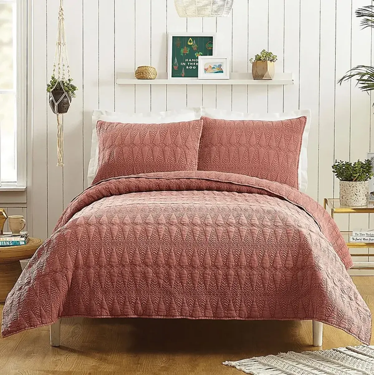 Saible Red Brown Full/Queen 3 Pc Quilt Set