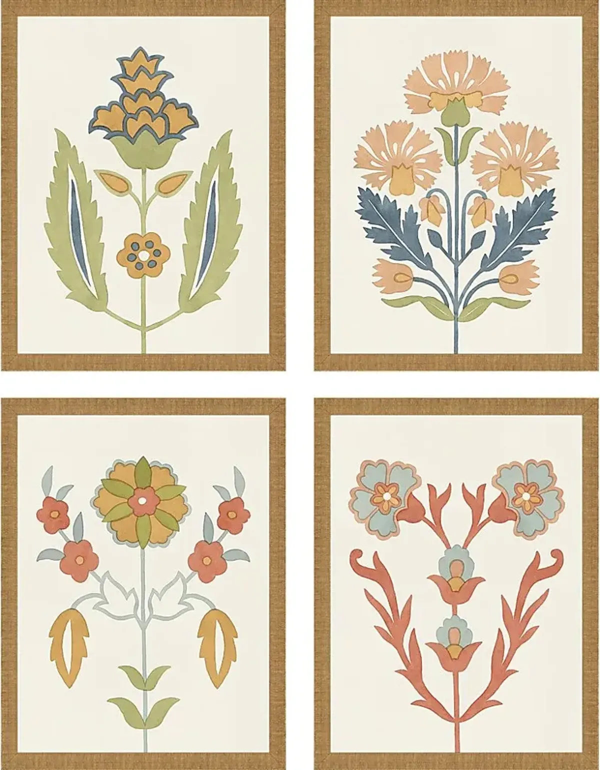 Chic Flourish Beige Artwork, Set of 4