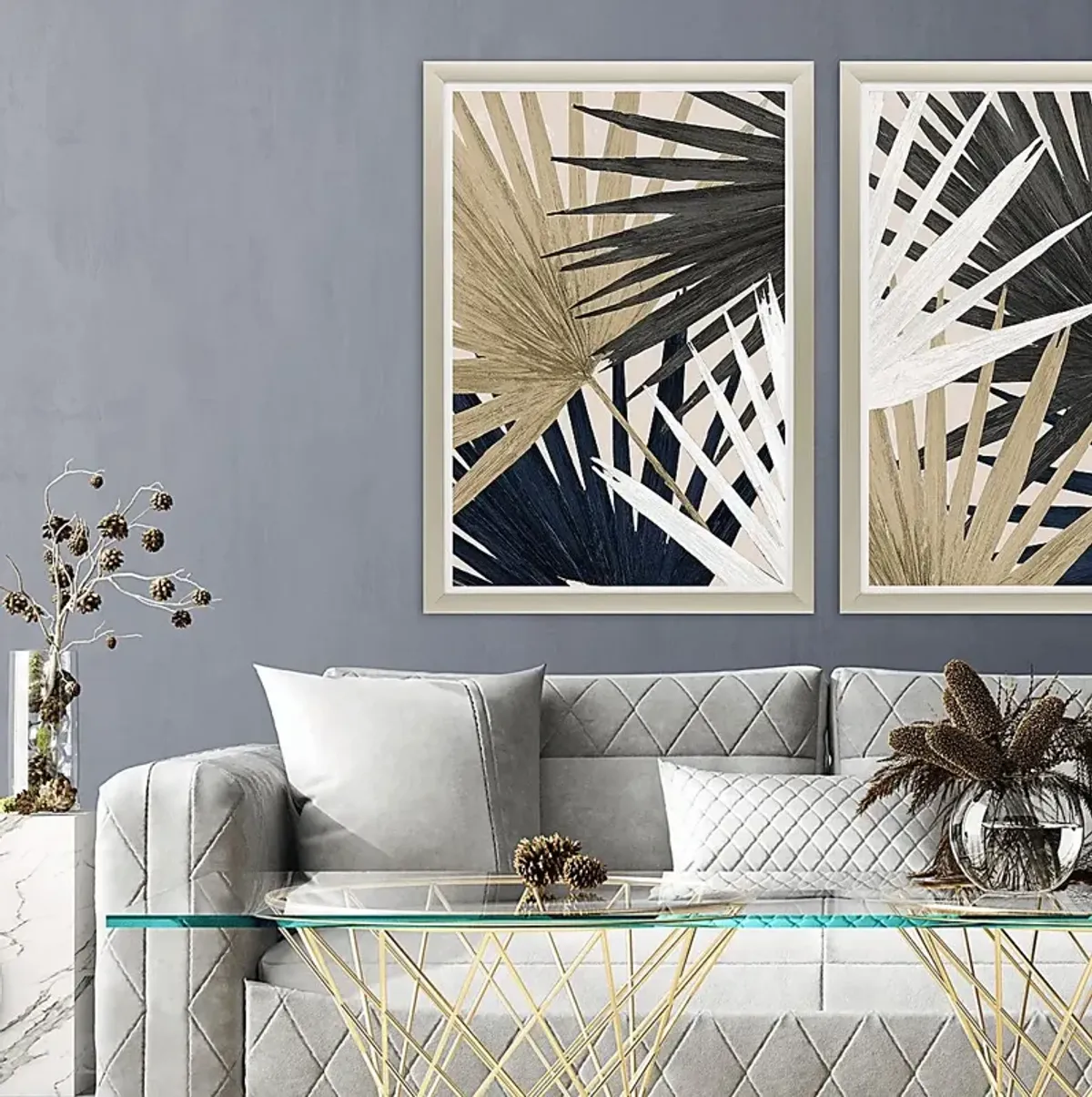 Shaded Palms Blue Framed Artwork