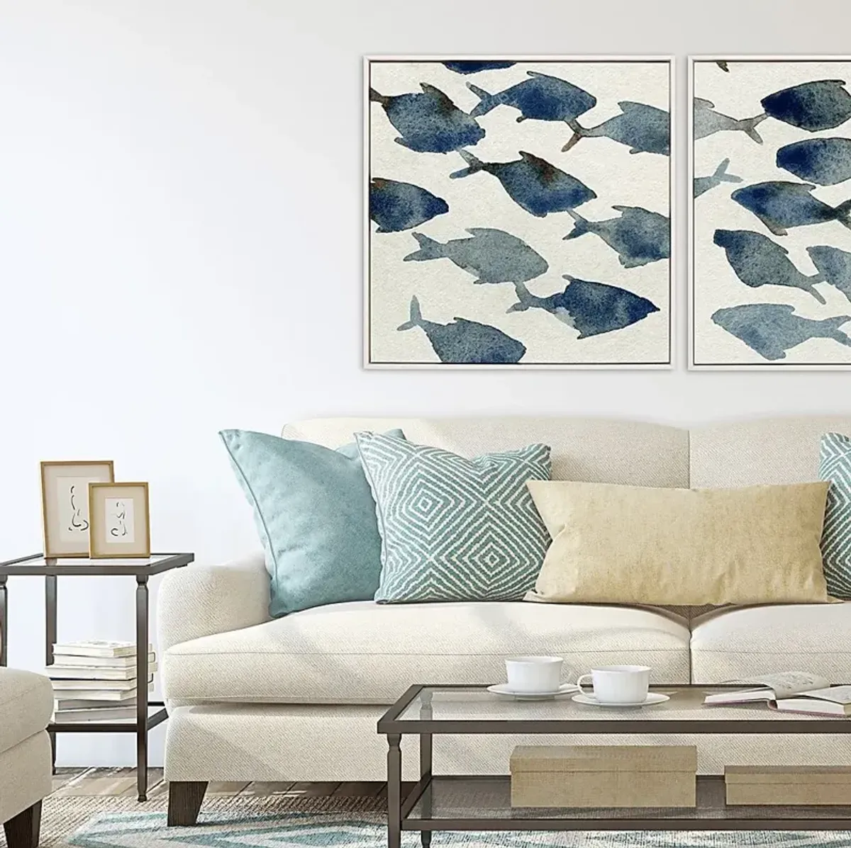 School of Fish Blue Framed Artwork