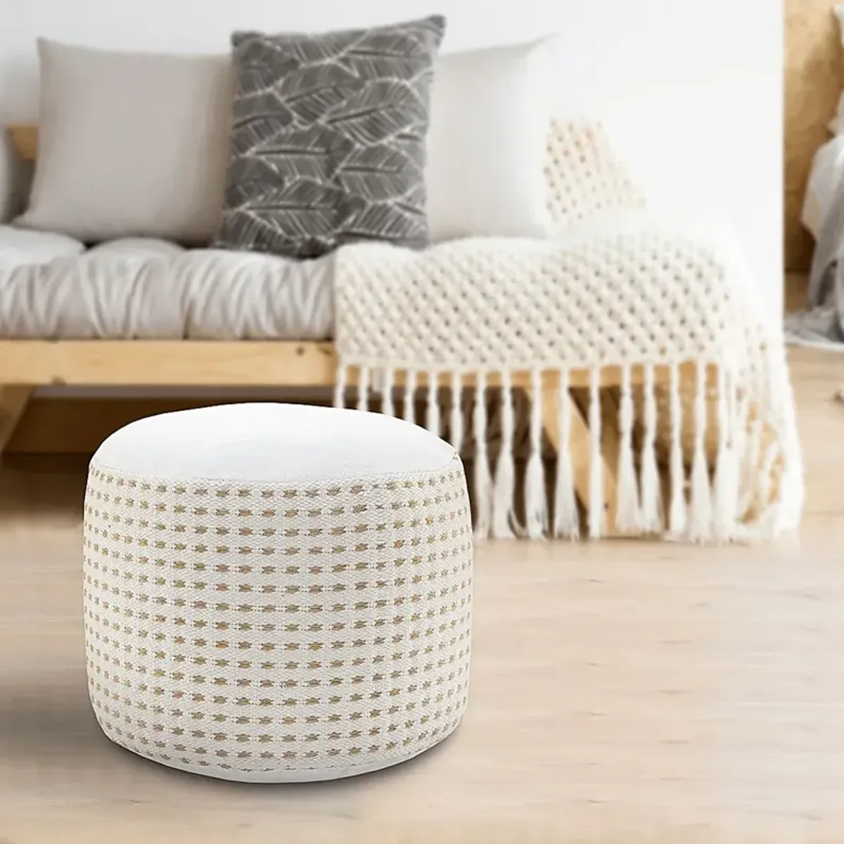 Jacinth White Pouf