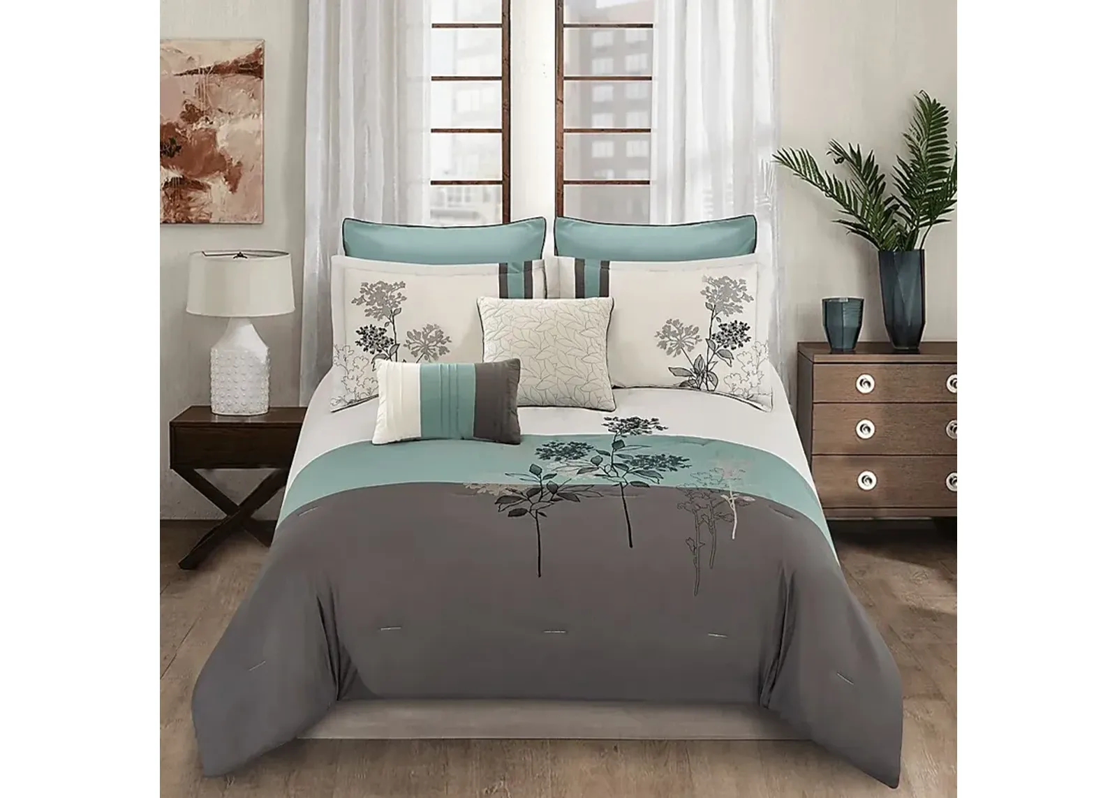 Mearna Blue 8 Pc Queen Comforter Set