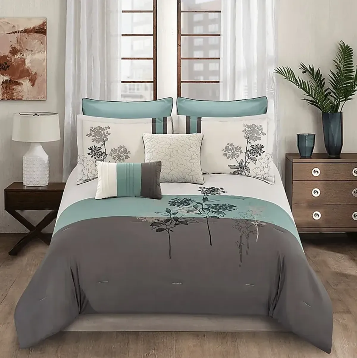 Mearna Blue 8 Pc Queen Comforter Set