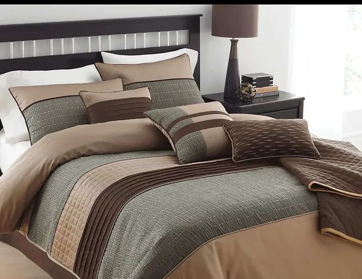 Mirdul Brown 7 Pc Queen Comforter Set