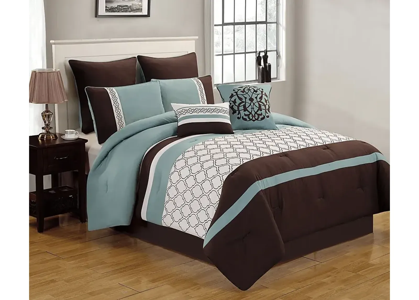 Nicolene Blue 8 Pc Queen Comforter Set