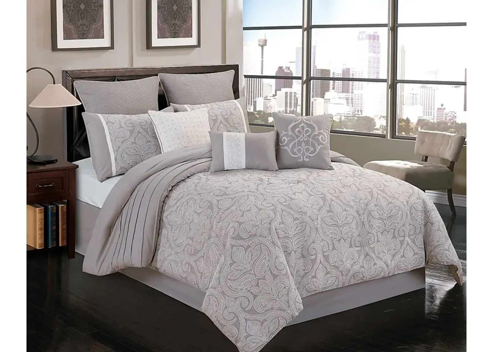 Shaila Gray 10 Pc King Comforter Set