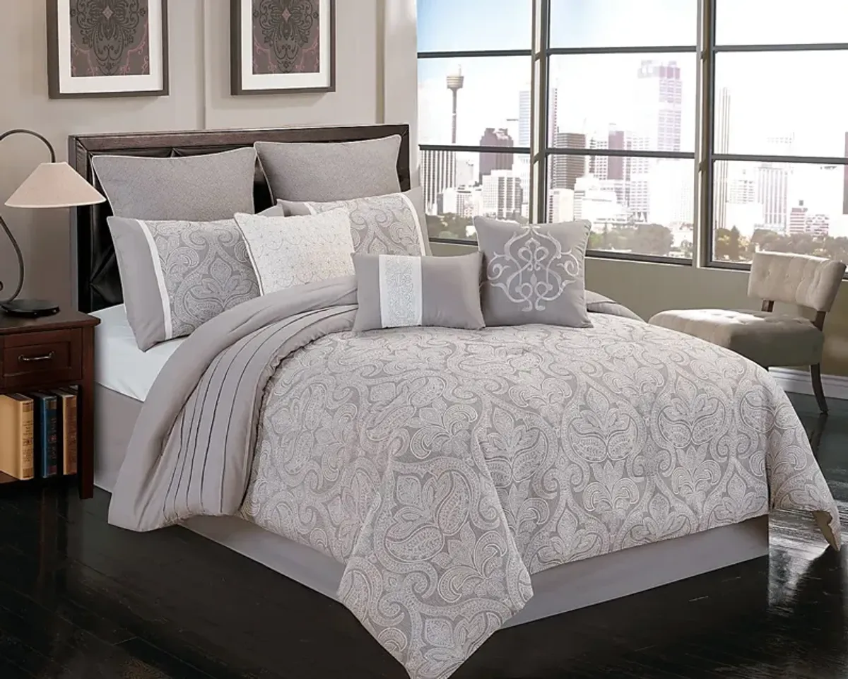 Shaila Gray 10 Pc Queen Comforter Set