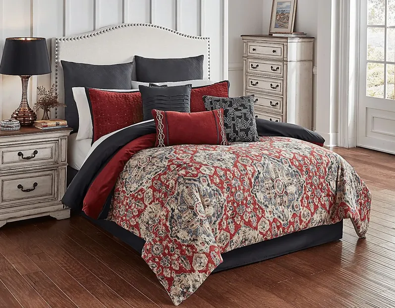 Kevlyn Red 10 Pc Queen Comforter Set