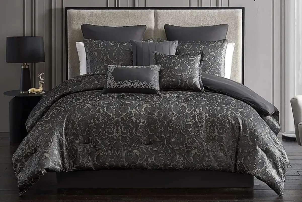 Meried Black 9 Pc Queen Comforter Set