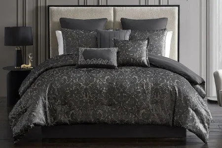 Meried Black 9 Pc Queen Comforter Set