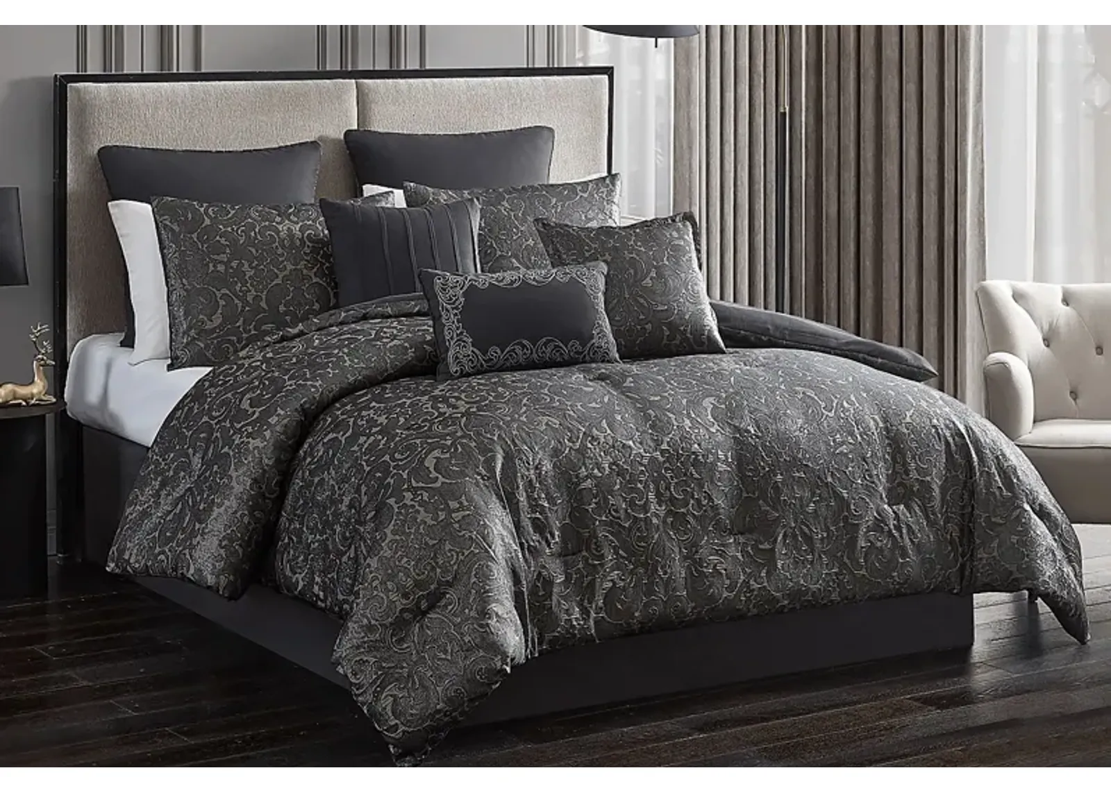 Meried Black 9 Pc Queen Comforter Set