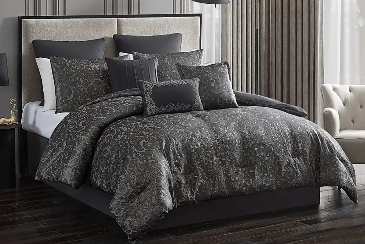 Meried Black 9 Pc Queen Comforter Set