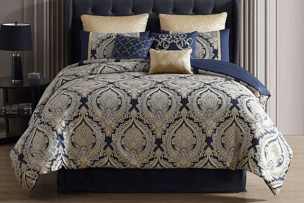 Morputh Navy 9 Pc Queen Comforter Set