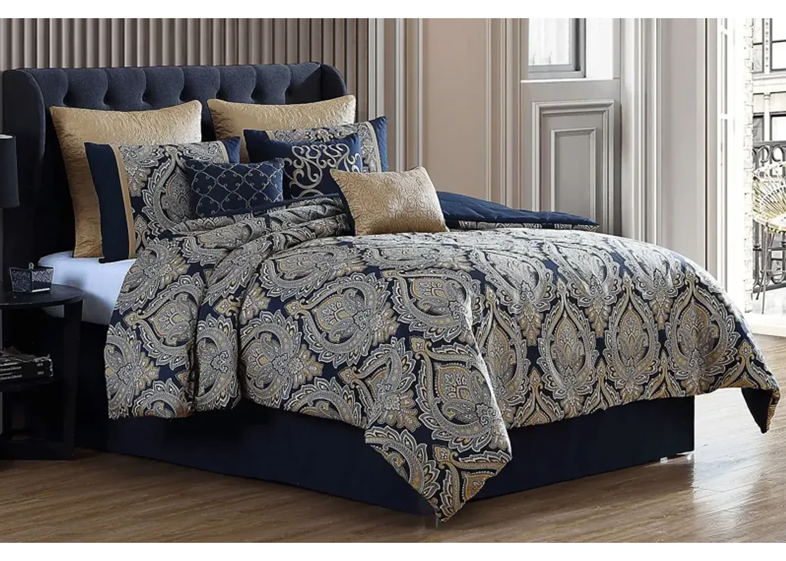 Morputh Navy 9 Pc Queen Comforter Set