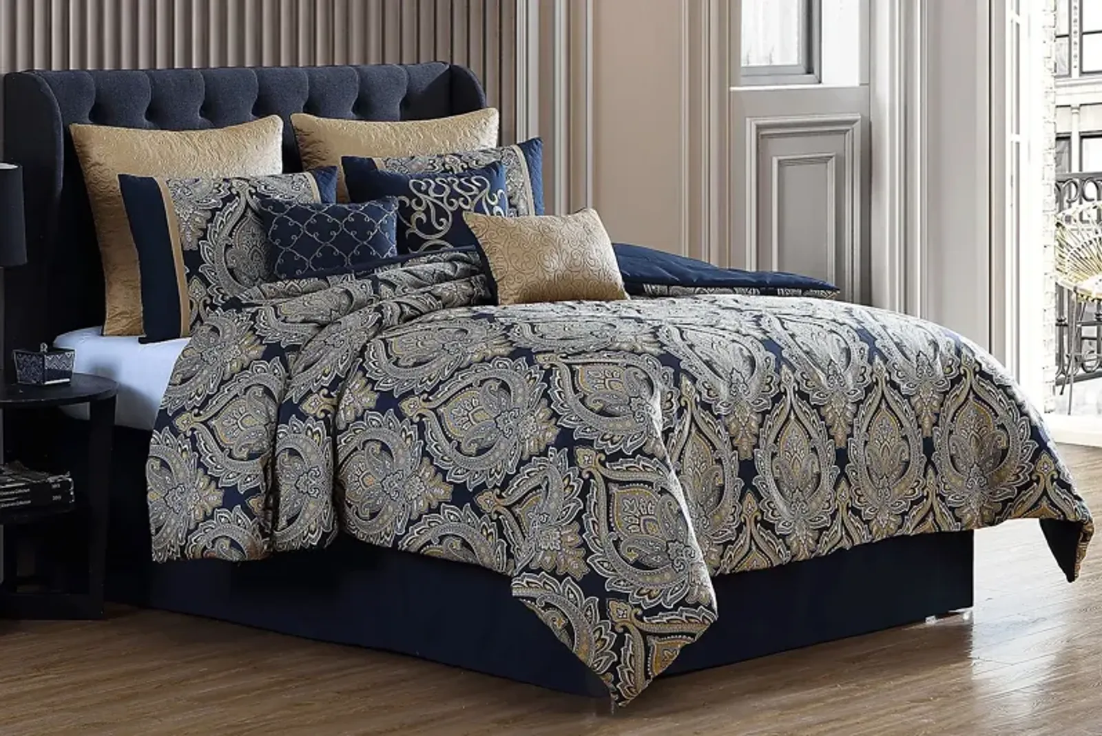 Morputh Navy 9 Pc Queen Comforter Set