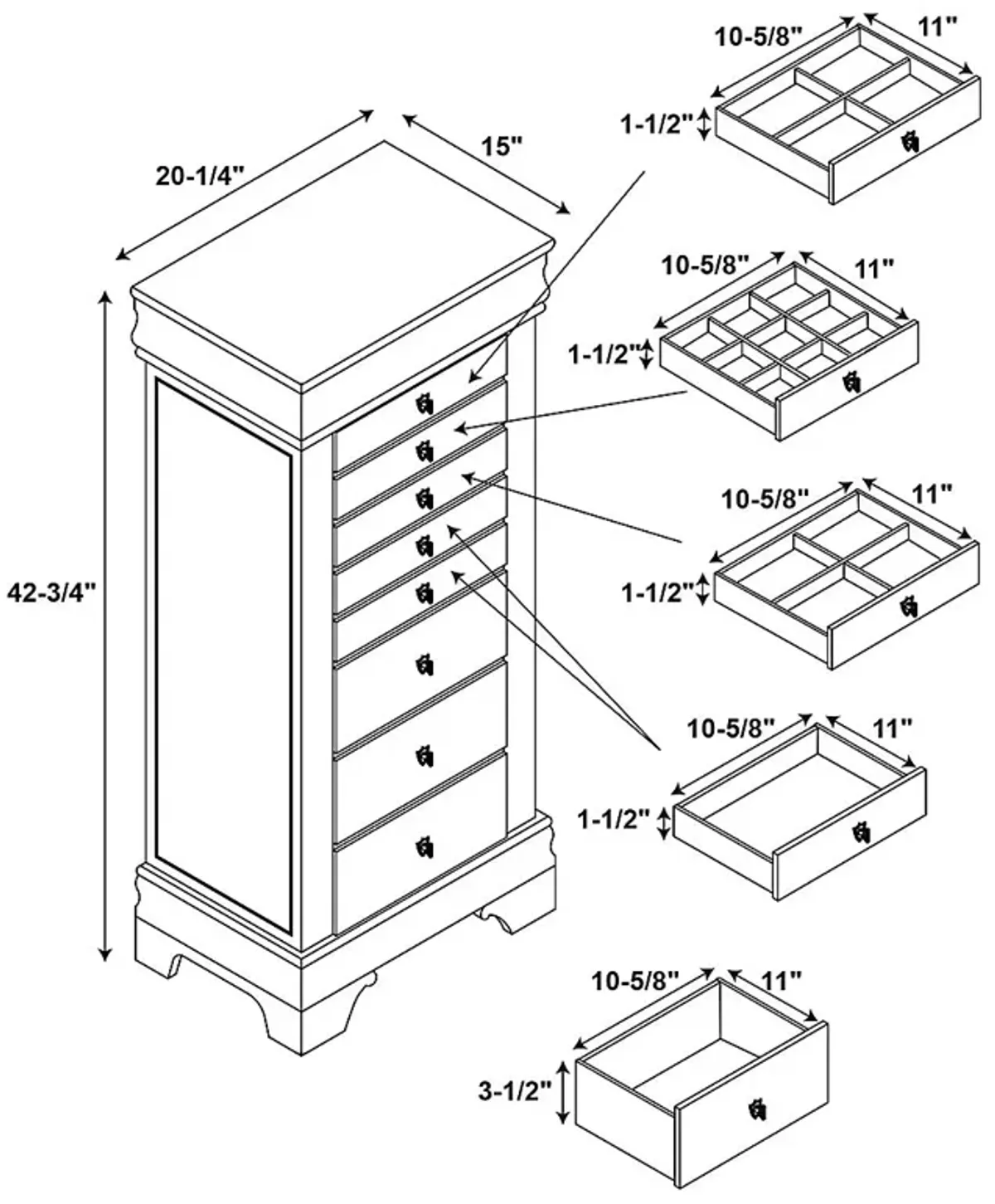 Klingle Cherry Jewelry Armoire