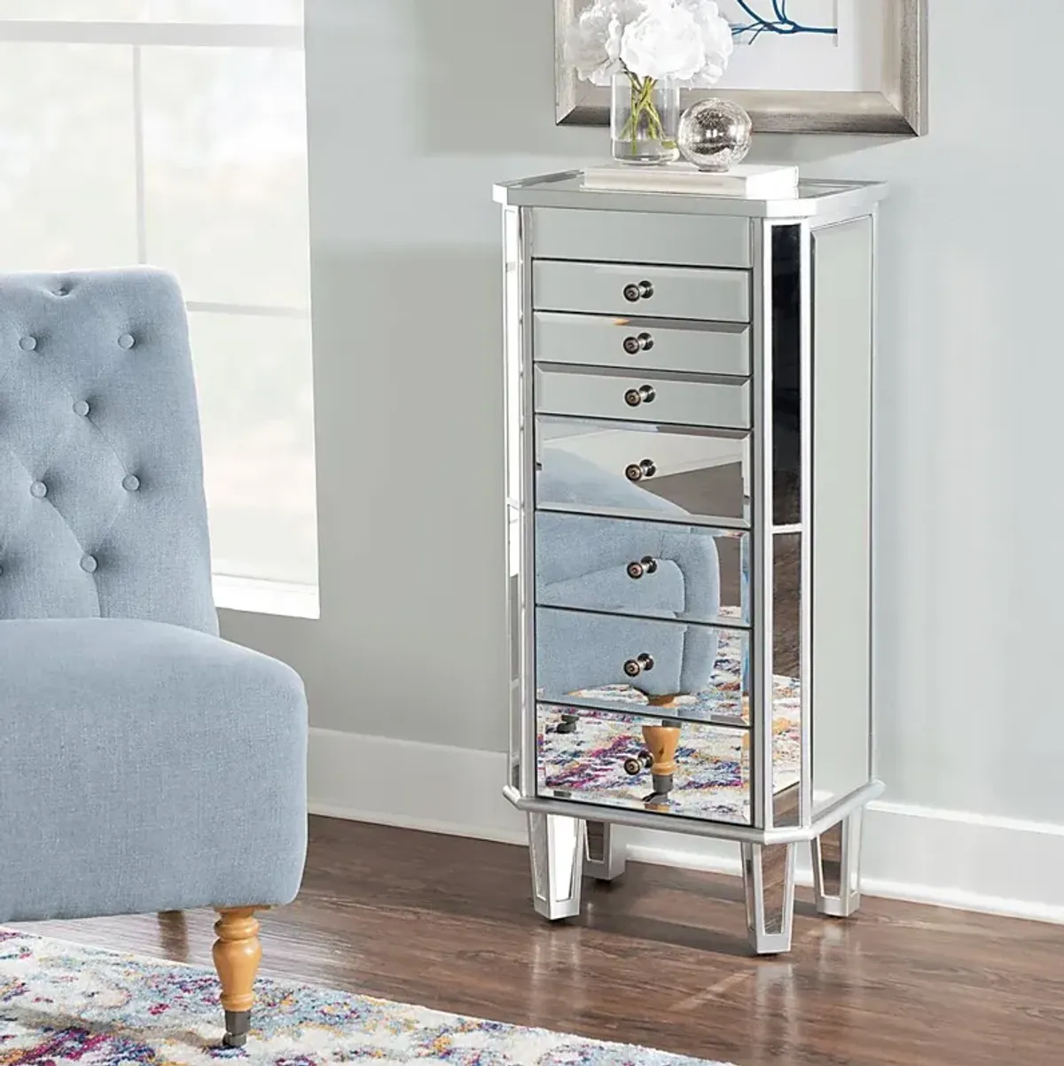 Hildreth Gray Mirrored Jewelry Armoire