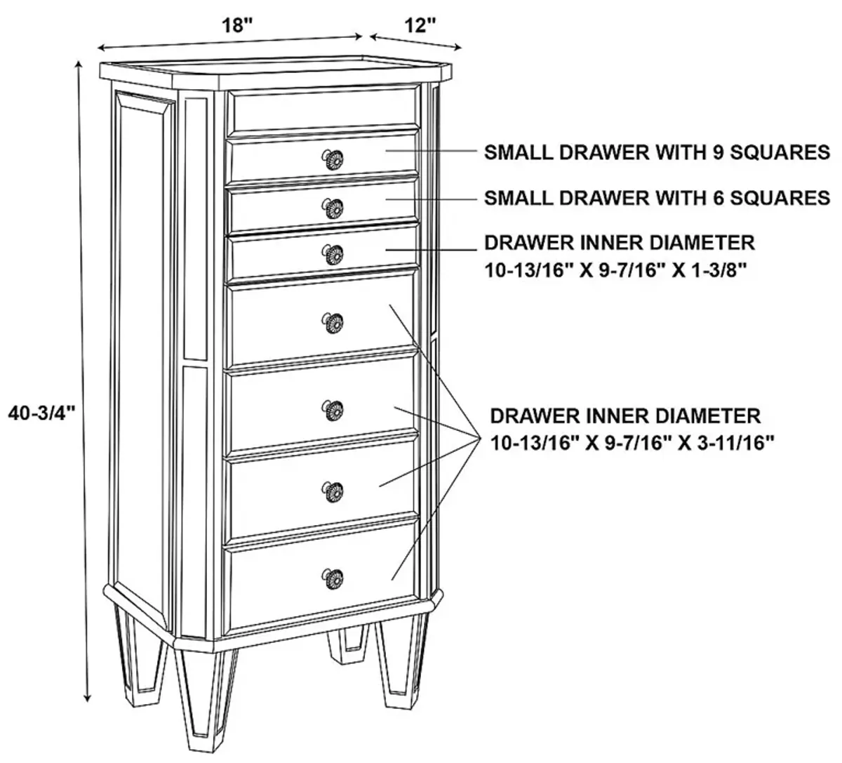 Hildreth Gray Mirrored Jewelry Armoire