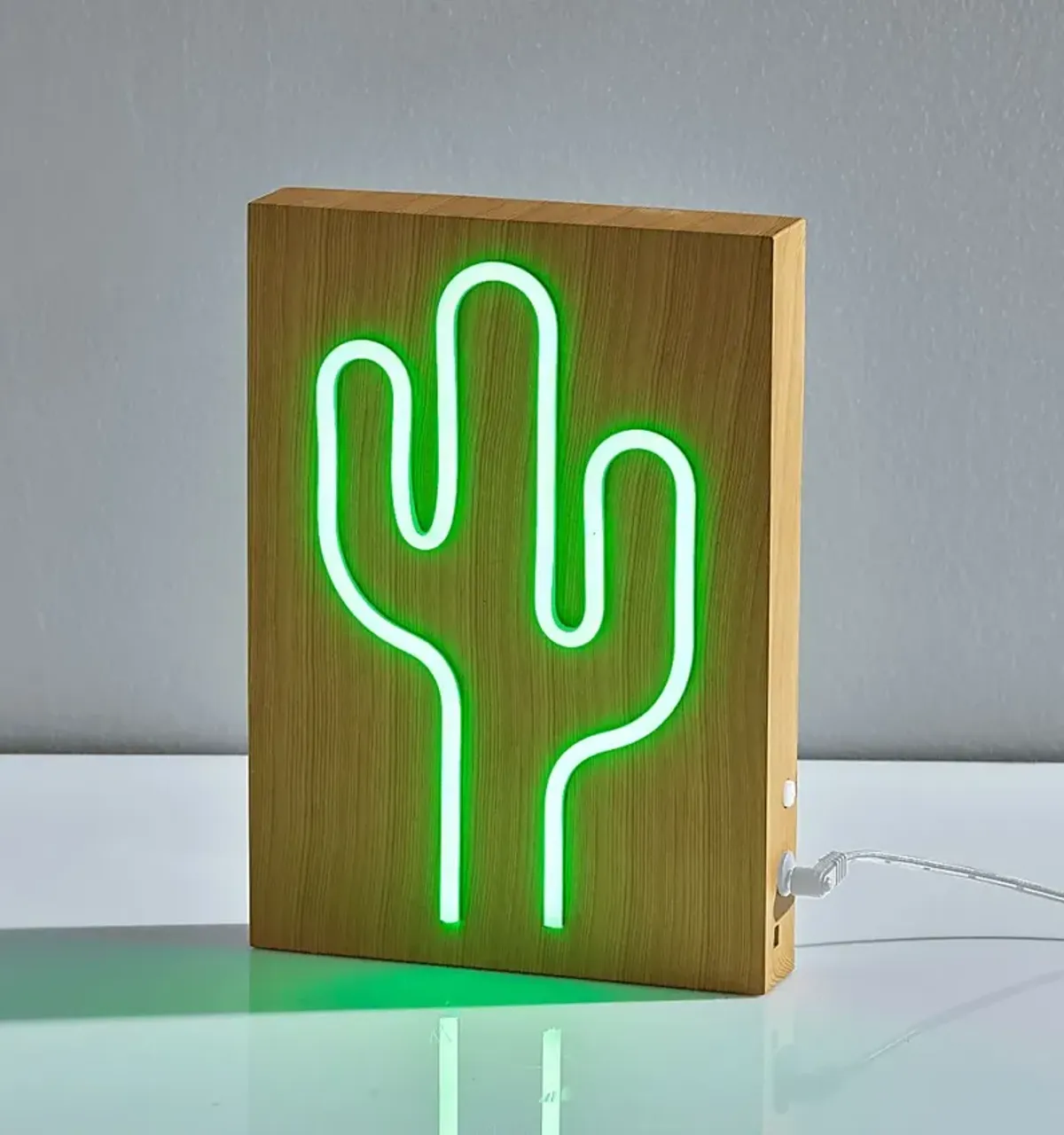 Kids Neon Cactus Natural Table Lamp