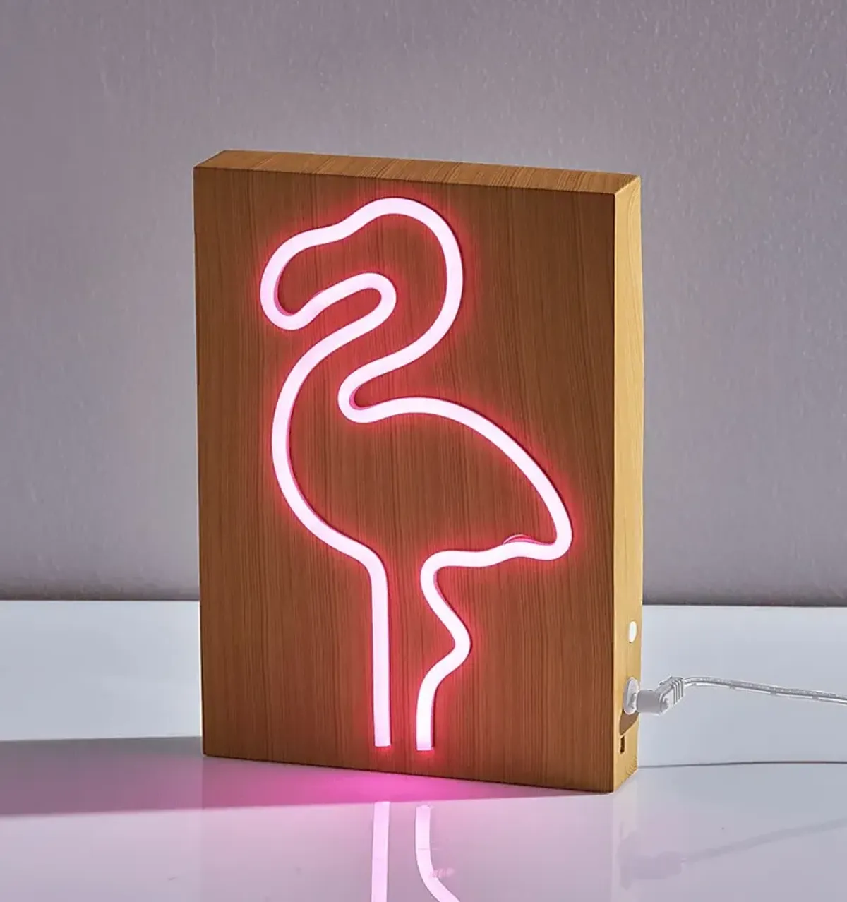 Kids Neon Flamingo Natural Table Lamp