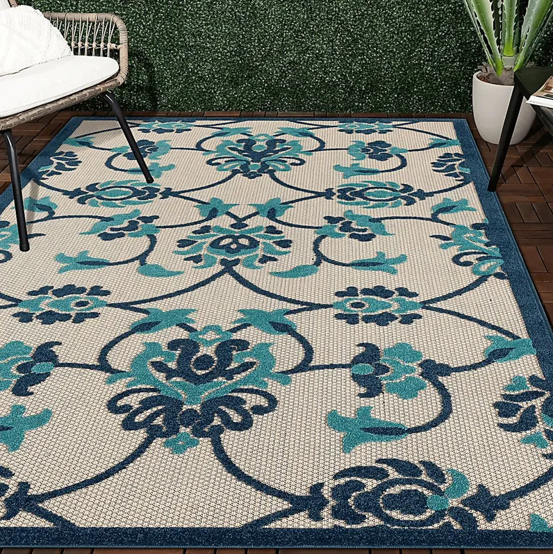 Lusetrie Navy/Multi 3'6 x 5'6 Indoor/Outdoor Rug