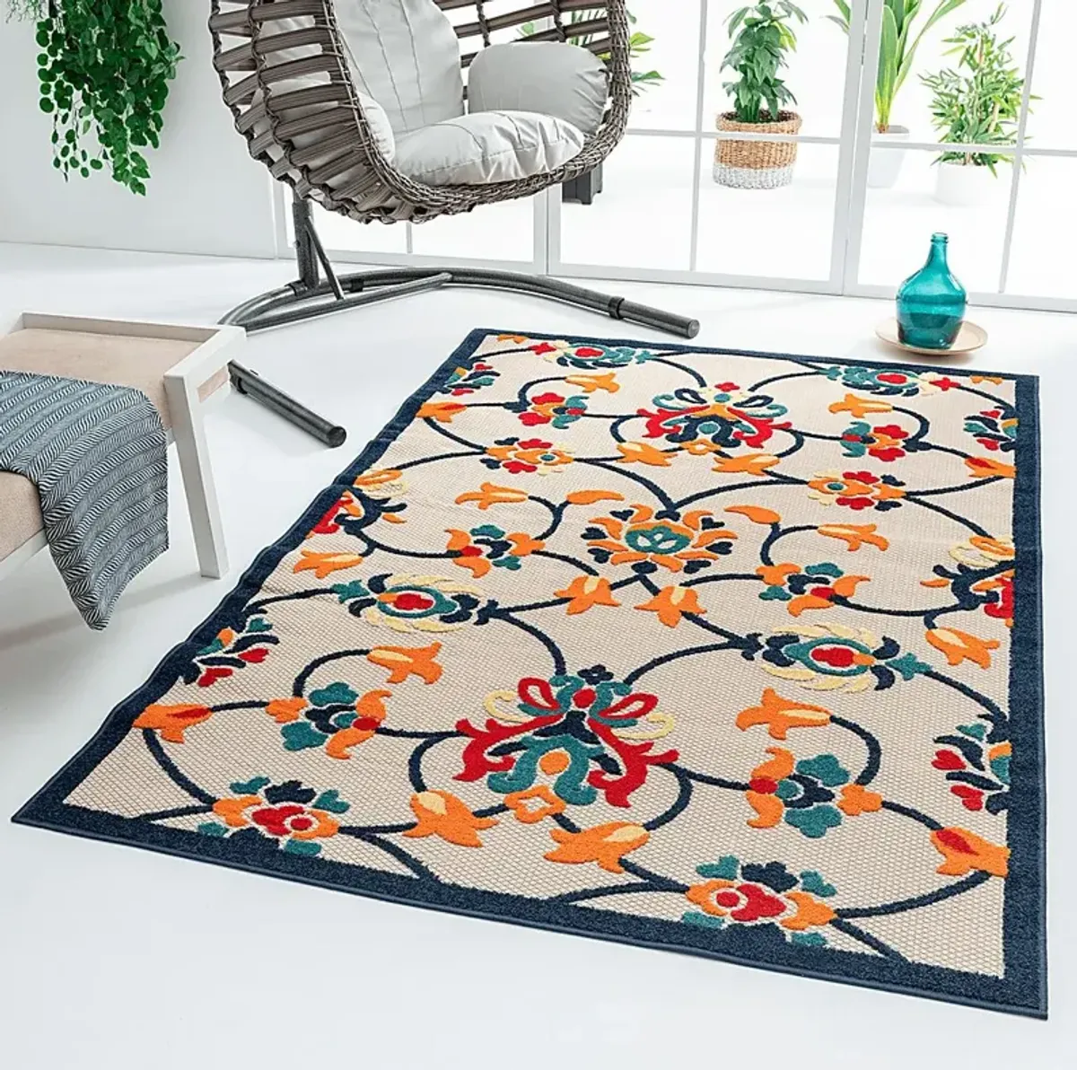 Lusetrie Orange/Multi 3'6 x 5'6 Indoor/Outdoor Rug