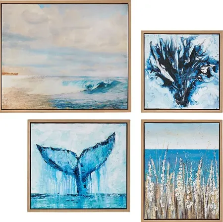 Seaside Glimpse Blue Artwork, Set of 4