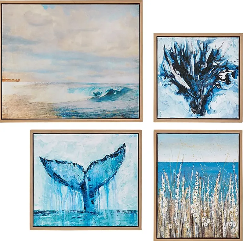 Seaside Glimpse Blue Artwork, Set of 4