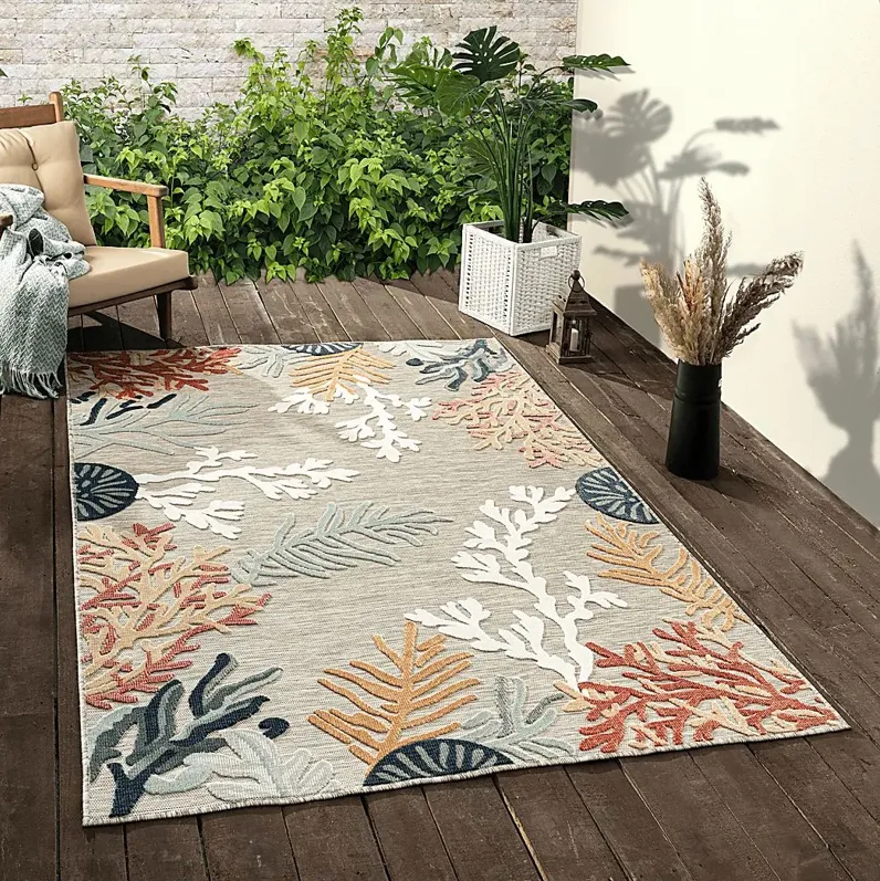 Alotimo Beige/Multi 5' x 7' Indoor/Outdoor Rug