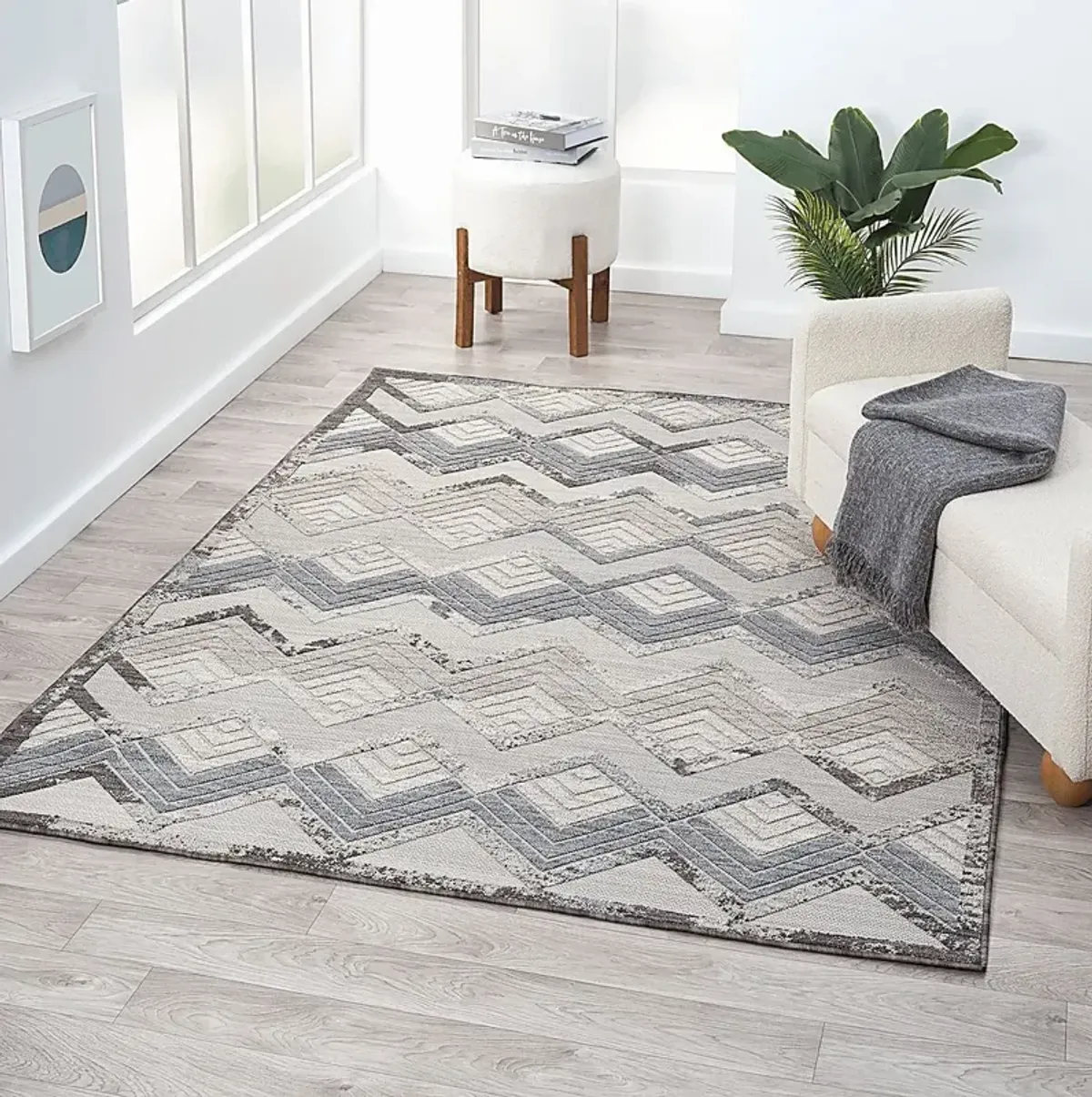 Wessard Blue/Ivory 5' x 7' Indoor/Outdoor Rug