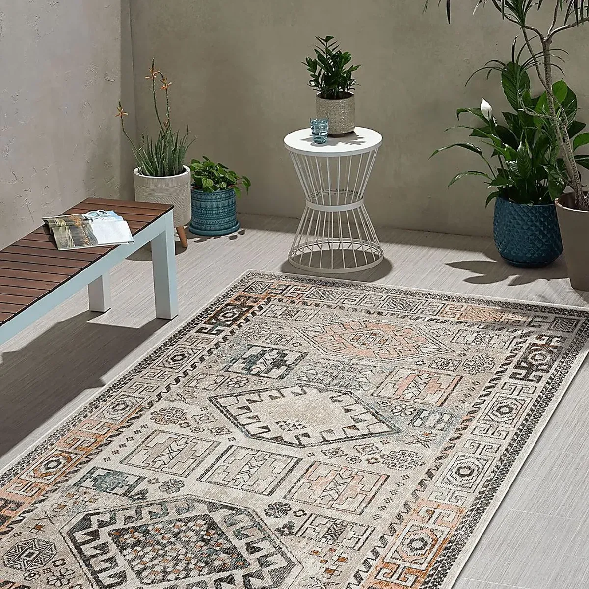 Athaton Cream/Multi 5'3 x 7'10 Indoor/Outdoor Rug