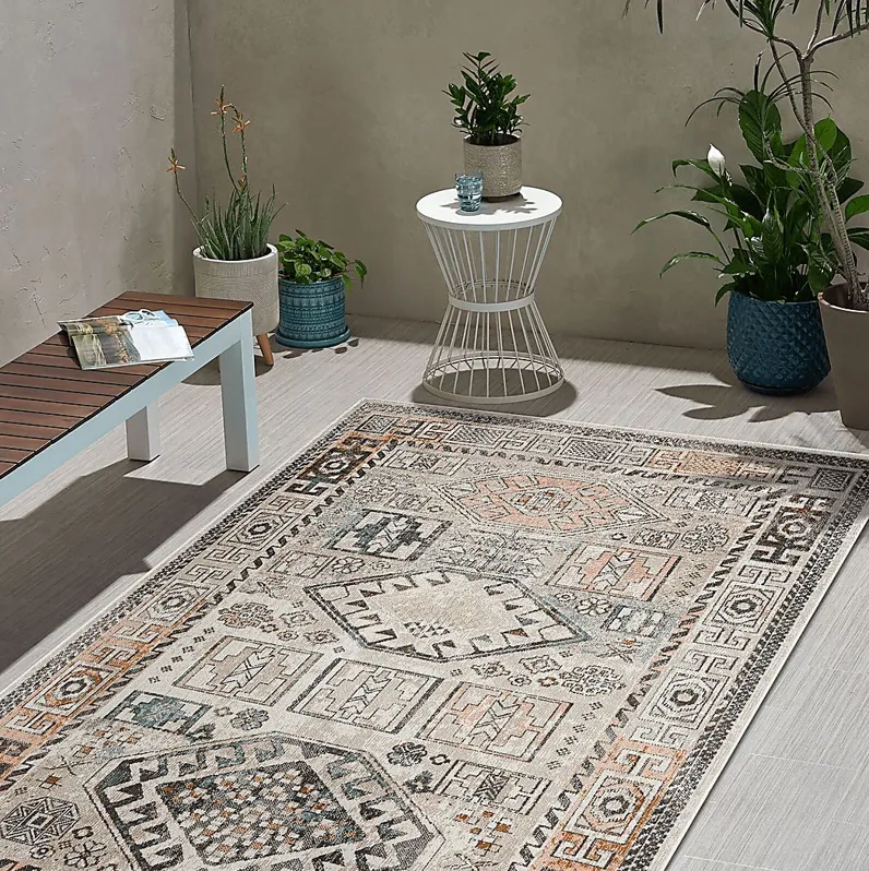 Athaton Cream/Multi 5'3 x 7'10 Indoor/Outdoor Rug