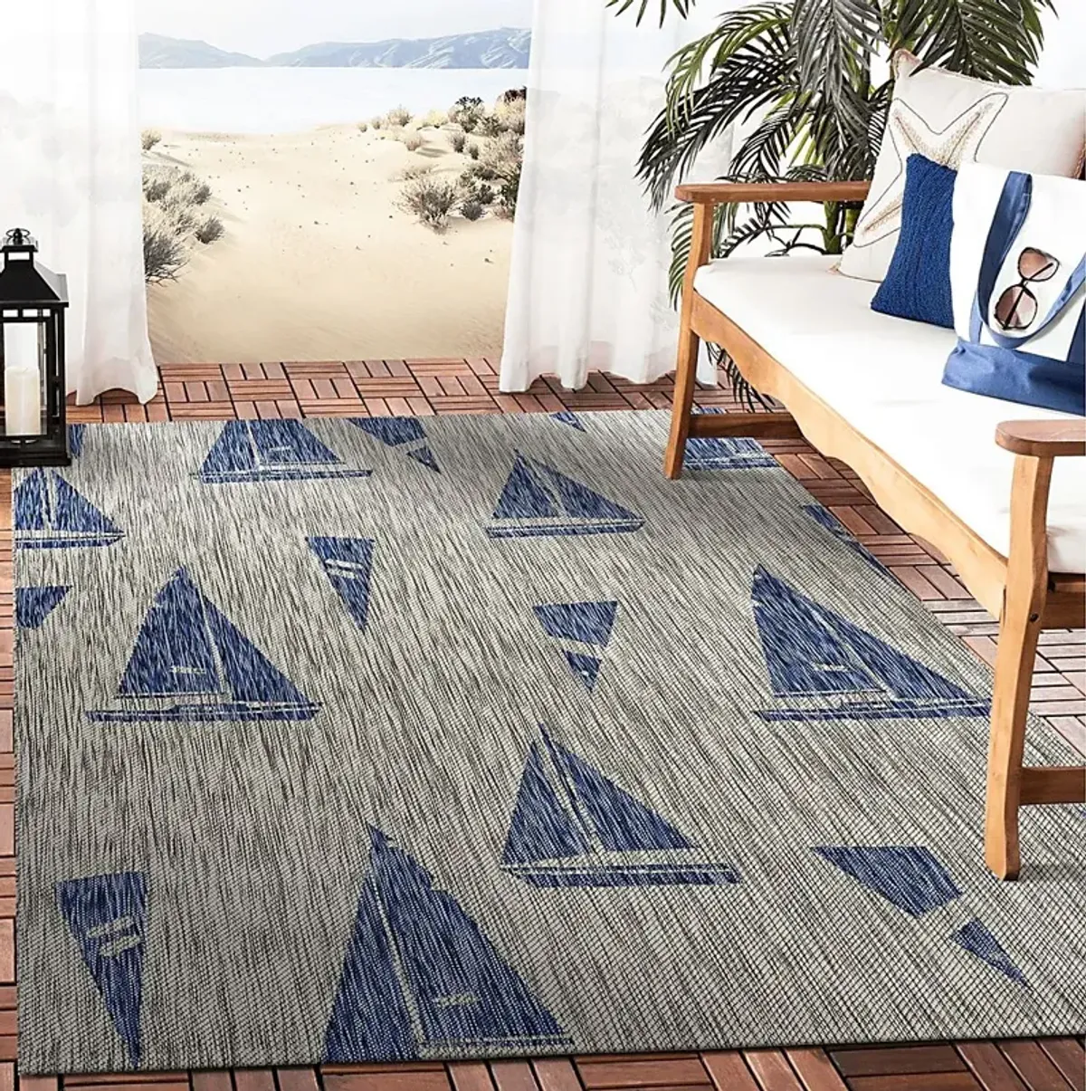 Godegan Gray/Navy 5' x 7' Indoor/Outdoor Rug