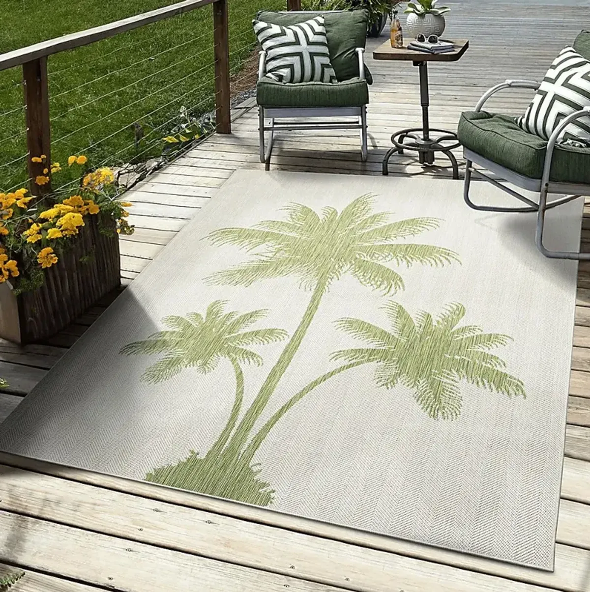 Ashsano Beige/Green 5' x 7' Indoor/Outdoor Rug