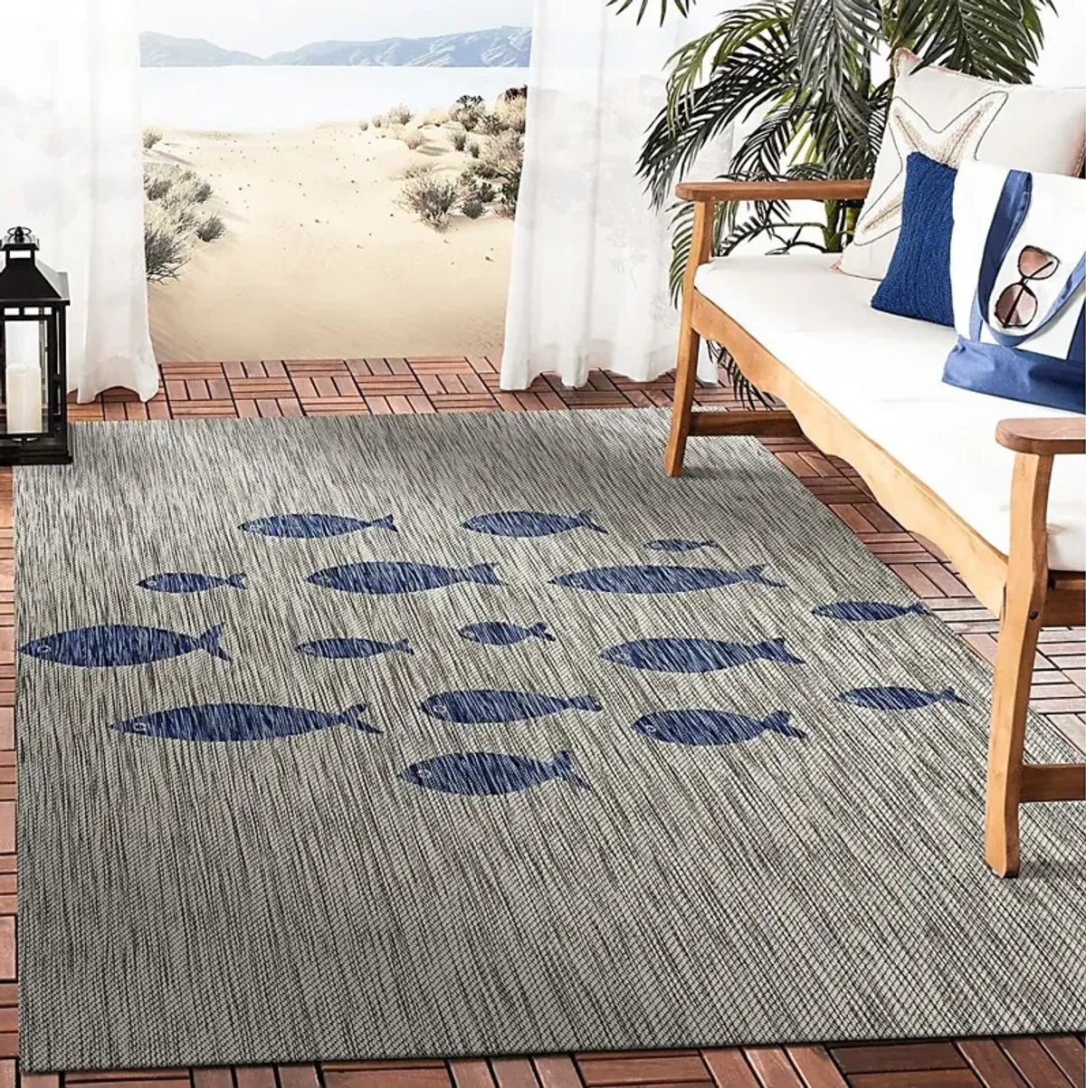 Engleto Gray/Navy 5' x 7' Indoor/Outdoor Rug