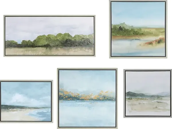 Morning Landscape Gray Artwork, Set of 5
