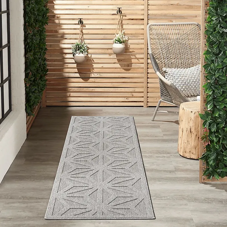 Clarene Light Gray 2'2 x 10' Indoor/Outdoor Rug