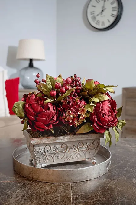 Jellisa Red Hydrangea and Peony Silk Floral