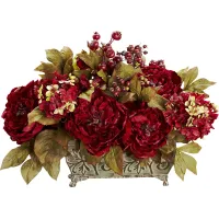 Jellisa Red Hydrangea and Peony Silk Floral