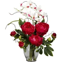 Daleigh Red Orchid and Peony Silk Floral