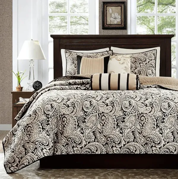 Zandria Black 6 Pc Queen Coverlet Set