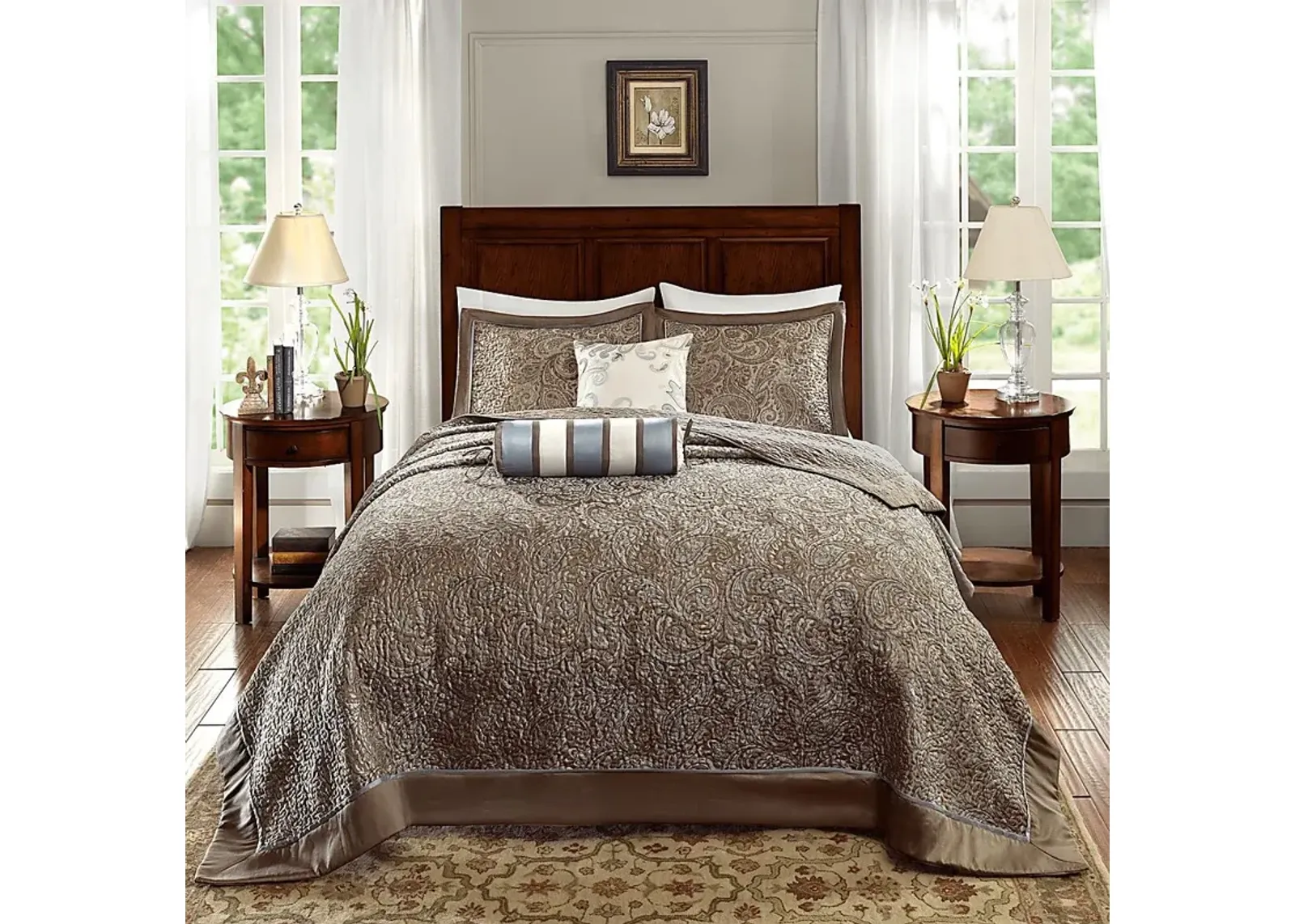 Zandria Blue 5 Pc Queen Bedspread Set