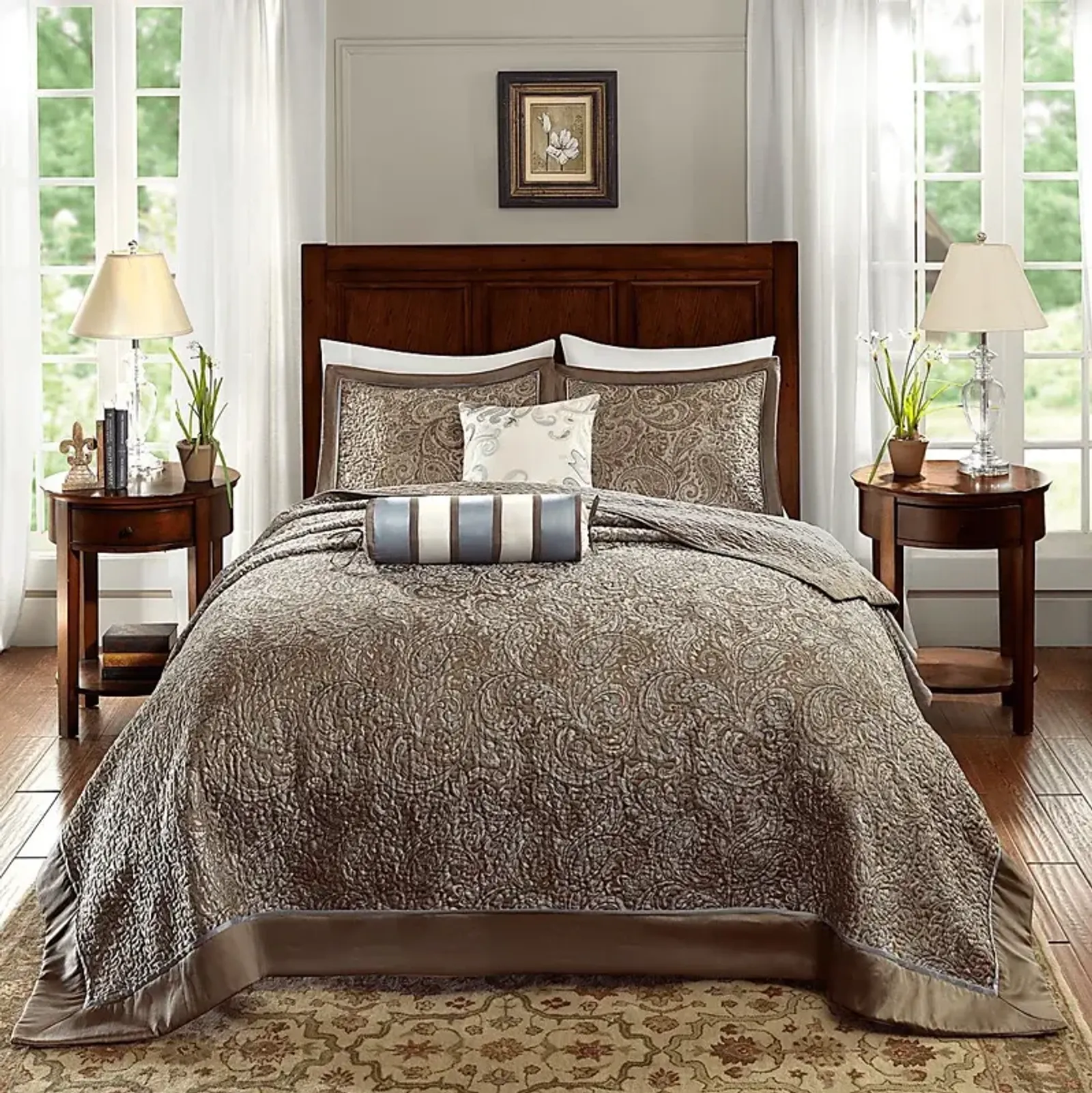 Zandria Blue 5 Pc Queen Bedspread Set