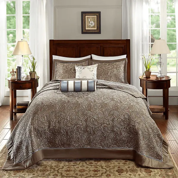 Zandria Blue 5 Pc Queen Bedspread Set